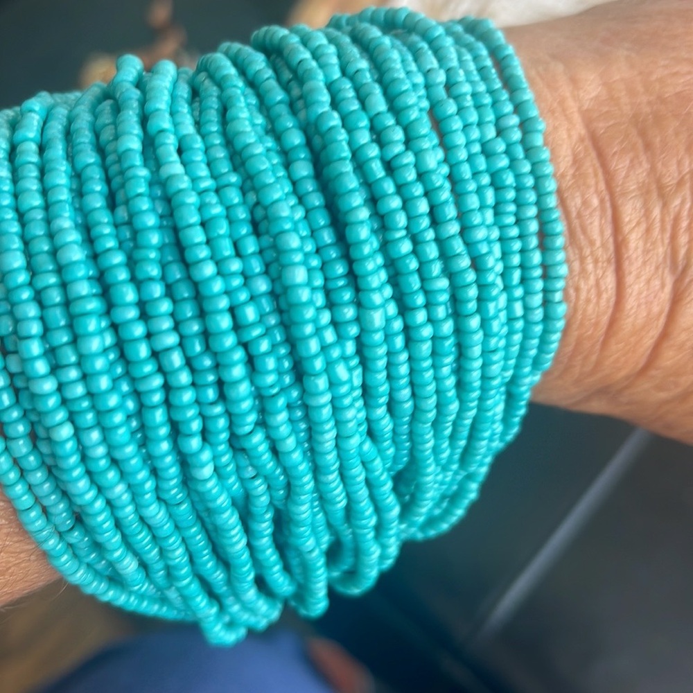 Turquoise, beaded costume bracelet, fun BoHo yuck